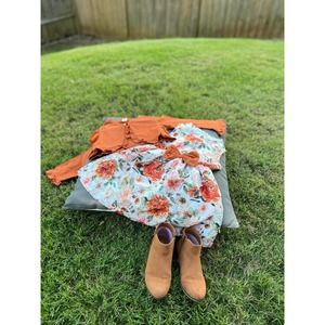 Toddler Girls Ruffle Trim Top & Allover Floral Print Bow Front Dress